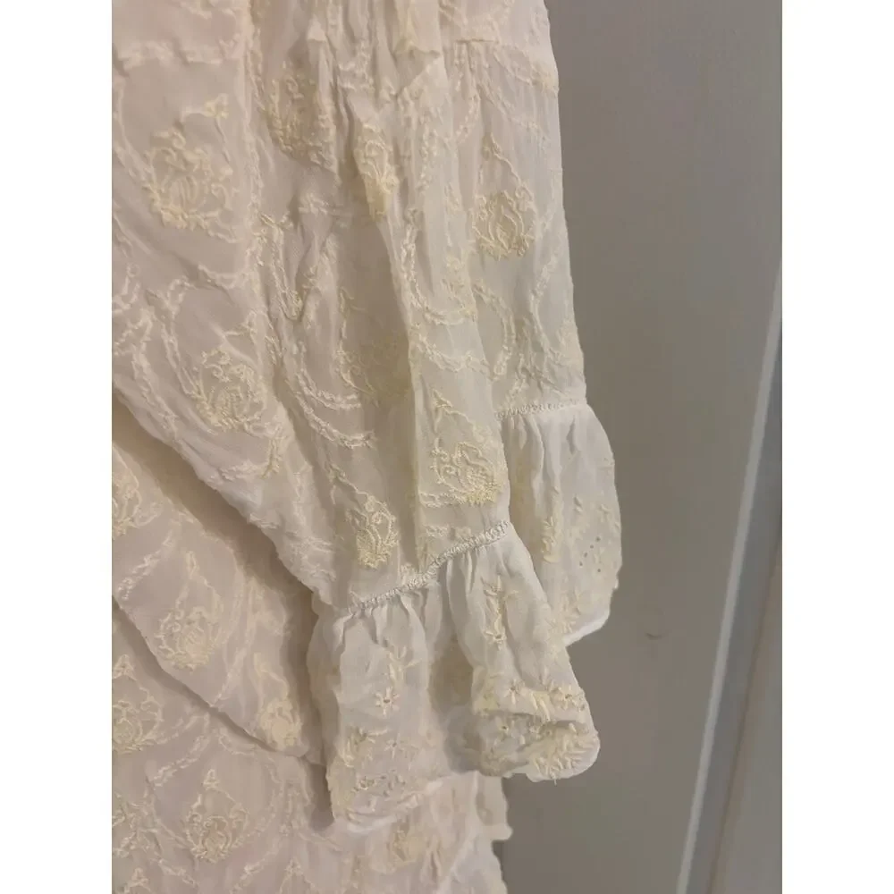 Anthropologie Ivory Boho Lace Tunic Top Small Peasant Crochet Ruffle